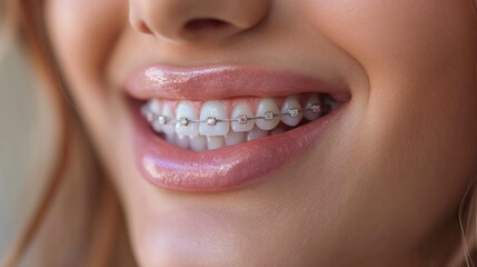 Fototapeta premium braces on clean teeth. beautiful girls lips
