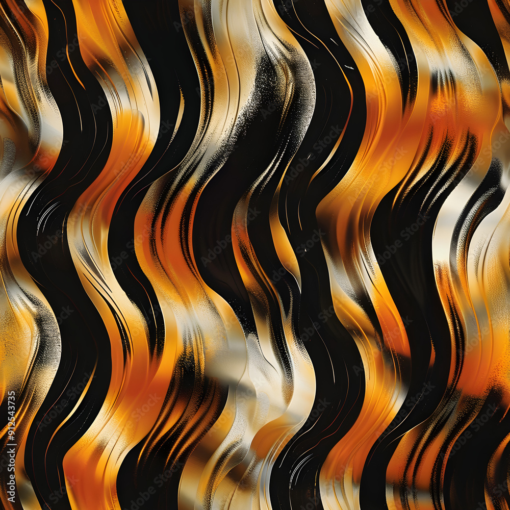 Aufkleber abstract golden and orange waves pattern flowing on black background