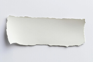 A piece of torn white paper placed on white background, blank paper stripe template