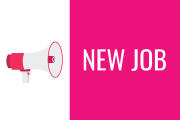 new job button, banner, label, template for website. new job text with colorful megaphone icon
