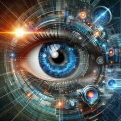 Eye of futuristic and Innovative Imagery AI and Automation use of artificial intelligence and automation in business processes, illustrating efficiency and productivity enhancements
