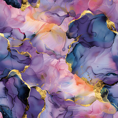 Abstract fluid art painting in alcohol ink technique with gold veins