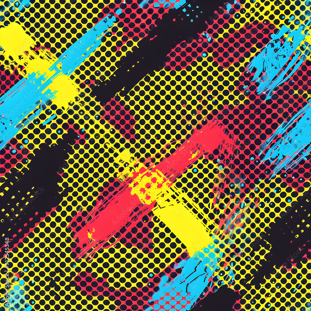 Aufkleber colorful abstract pattern with brushstrokes and halftone dots