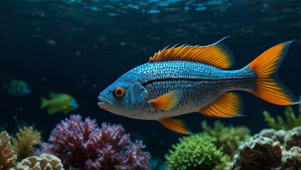 Naklejka premium Beautiful Golden Fish in Sea tank