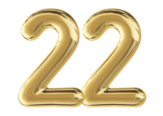 Gold 3D Number 22