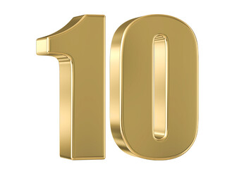 Gold 3D Number 10