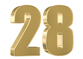 Gold 3D Number 28