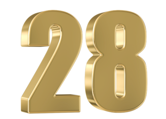 Gold 3D Number 28