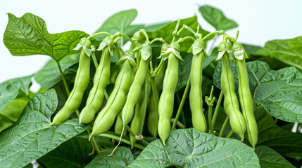 Green bean plant with its pods full of beans is growing fertile fruits