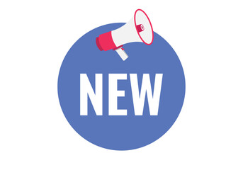 new button, banner, label, template for website. new text with colorful megaphone icon

