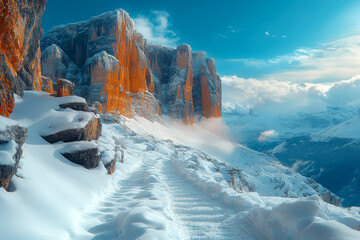 Snowy Canyon Road in Winter Sunlight