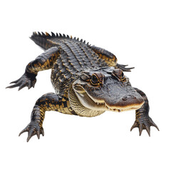 Fototapeta premium American Alligator Isolated on White Background Displaying Unique Scales and Features