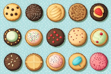 Fototapeta premium Assortment of Delicious Cookies with Various Toppings.