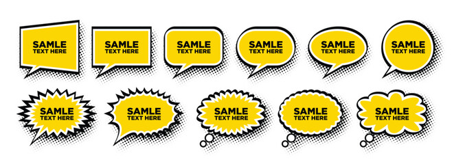 Set of cartoon bubbles speech with copy space for your text. Vector stickers on transparent background