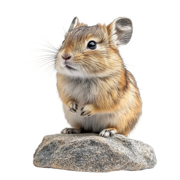American Pika Sitting on Rock Against a White Background