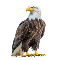 Obraz premium Bald Eagle Perched Gracefully Against a White Background