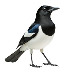 Fototapeta premium Black-Billed Magpie Standing Gracefully Against A White Background