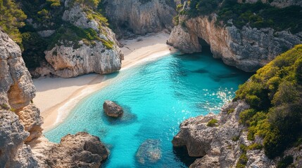 A beautiful blue ocean with a rocky shoreline