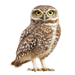 Obraz premium Burrowing Owl Perched Against Clean White Background
