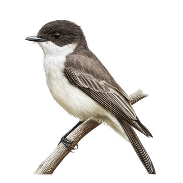 Eastern Phoebe Perched on Branch Against White Background