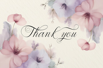 "Thank you" card on pastel floral background. Words of gratitude, gratitude concept. AI