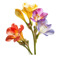 A fresh freesia, bouquet of colorful freesia flowers showcasing beauty and elegance, perfect for floral arrangements or backgrounds.