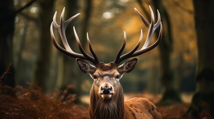 Close up portrait of stags impressive antlers
