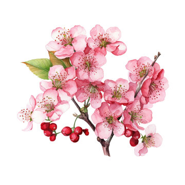 pink watercolor cherry blossom branch clip art preview