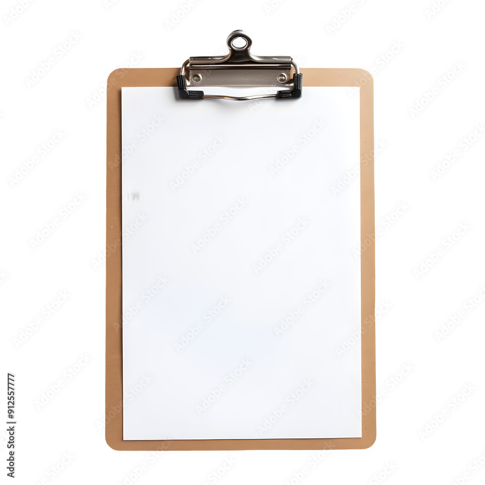Poster blank clipboard with a sheet of white paper on a transparent background, ready for customization