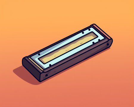 A black and blue harmonica with a yellow reed plate