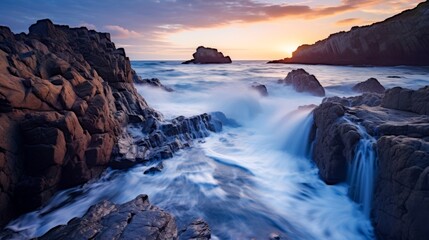 Obraz premium Stunning blue hour sunset over serene coastal scene