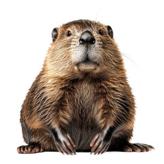 North American Beaver Sitting Against White Background