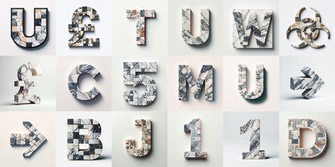 Marble stones Lettering Typeface. AI generated illustration