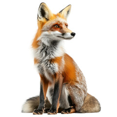 Red Fox Sitting Gracefully Against White Background