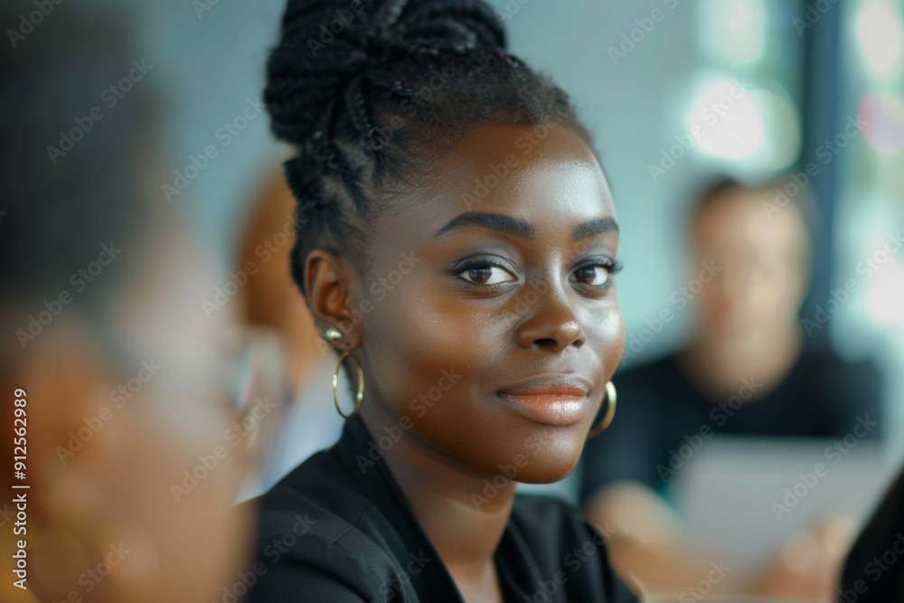 Wall mural young black businesswoman in focus during a office meeting