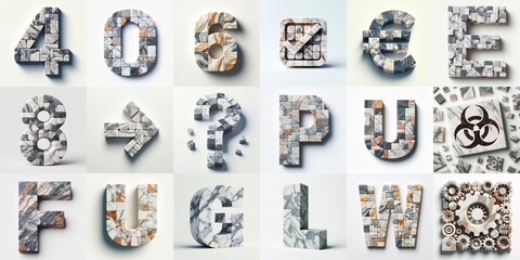 Naklejka premium Marble stones Lettering Typeface. AI generated illustration