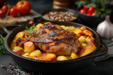Fototapeta premium Confit de Canard or Duck confit - popular french cousin dish, hi end kitchen