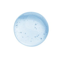 Drop of light blue cosmetic oil on white background