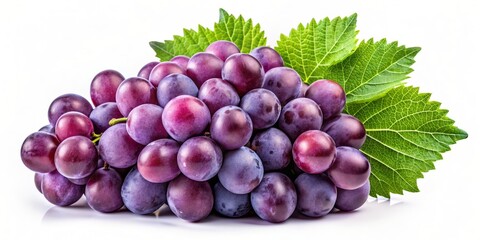Fototapeta premium A luscious bunch of ripe, purple grapes with green leaves, freshly picked and set against a transparent background, perfect for wine and food enthusiasts.