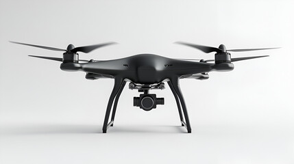 3D Realistic Black Drone Similar to DJI Phantom 3, Raw Photo, PNG Element on Gray Background