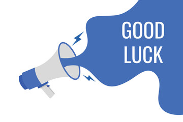 good luck button, banner, label, template for website. good luck text with colorful megaphone icon

