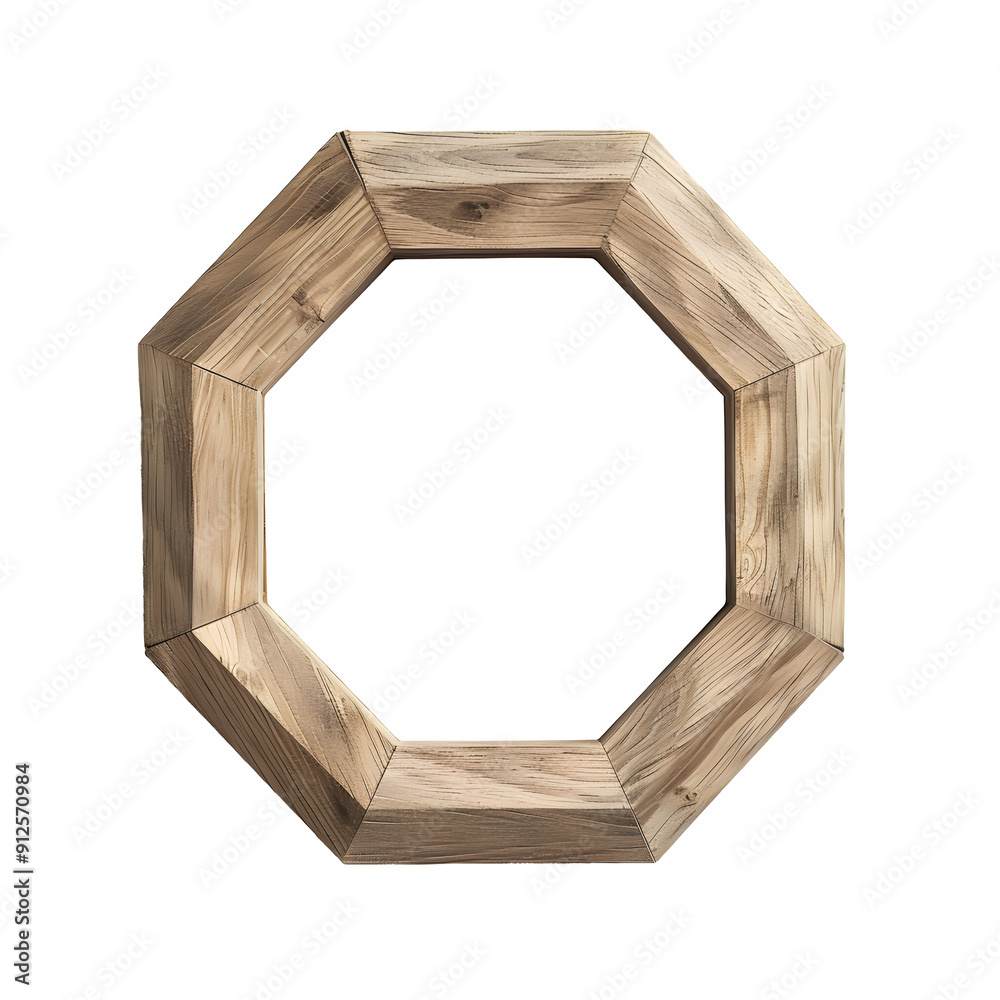Poster Octagonal wooden frame with a natural finish isolated on a transparent background