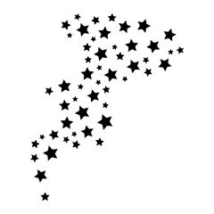 A scattered arrangement of black star shapes against a white background