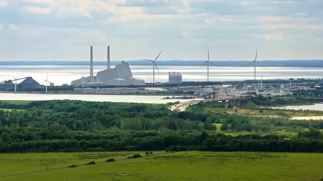 Aerial drone view of Naturcenter Amager in Kastrup, Denmark