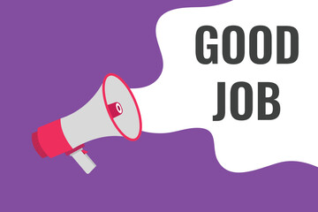 good job button, banner, label, template for website. good job text with colorful megaphone icon
