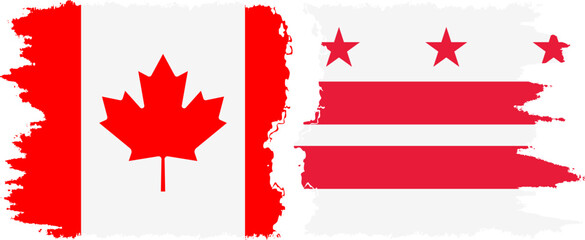 District of Columbia USA - Washington, DC and Canada grunge brush flags connection, vector