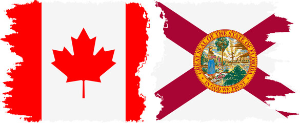 Florida and Canada grunge brush flags connection, vector