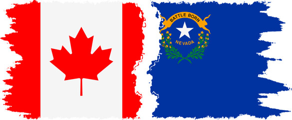 Nevada and Canada grunge brush flags connection, vector