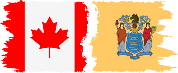 New Jersey and Canada grunge brush flags connection, vector
