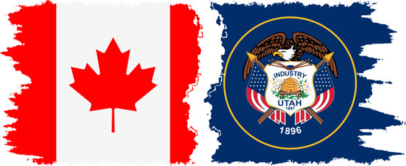 Utah and Canada grunge brush flags connection, vector